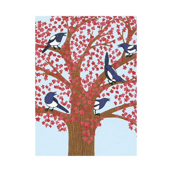 Alice Melvin Magpies in a Cherry Tree greetings card